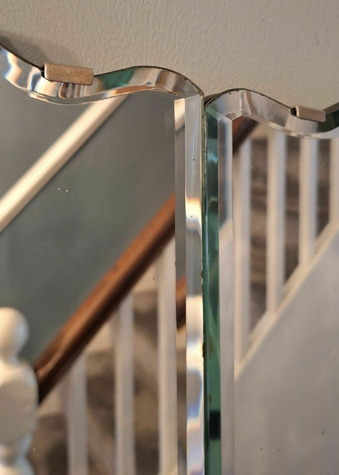 Art Deco Bevelled Edge, Stunning Shape And Detail Frameless Wall Mirror photo for sale