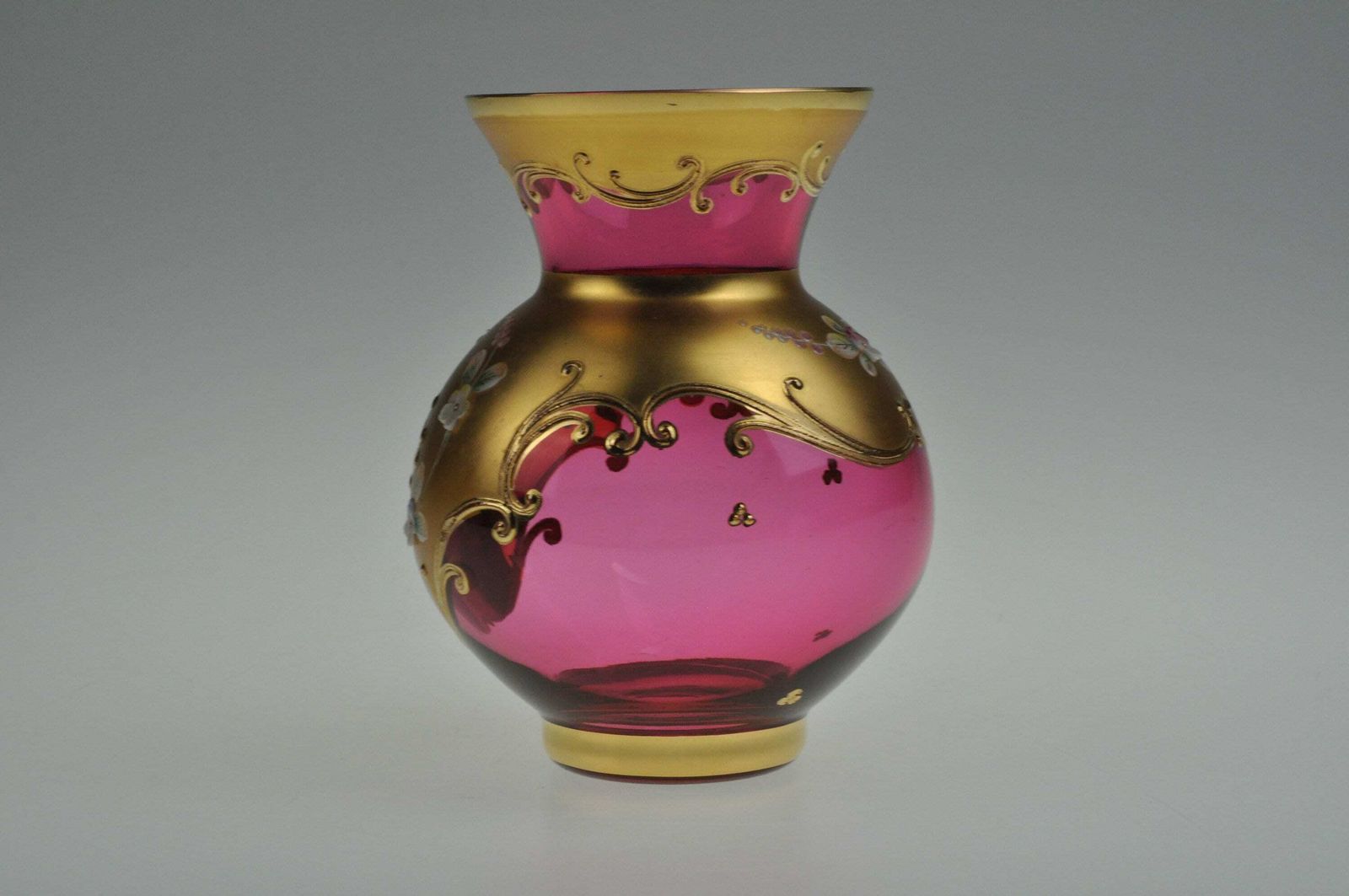 24k Gold Enamel Glass Vase, Glass Vase, Czech Glass, Art Glass, Vintage Glass, Hand Made, Enamel Vase, Red Vase, Czech Glass Vase photo furniture