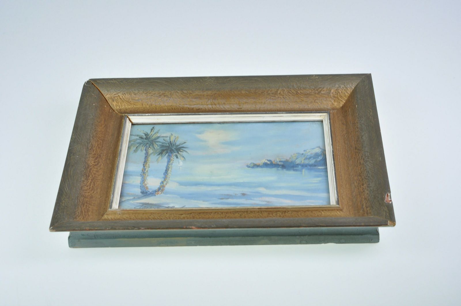 Vintage Oil Painting, Antique Oil Painting, Signed Oil Painting, Palms On The Beach Painting, Framed Oil Painting, Wall Decor, Wall Hangings photo for sale