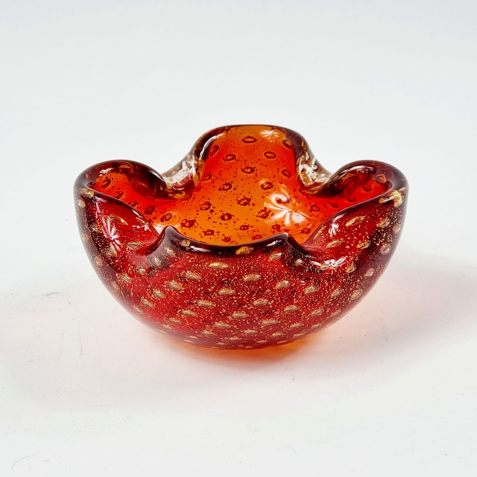 Murano Glass Ashtray With Gold Dust & Air Bubbles From Barovier & Toso, Italy, 1960s photo for sale
