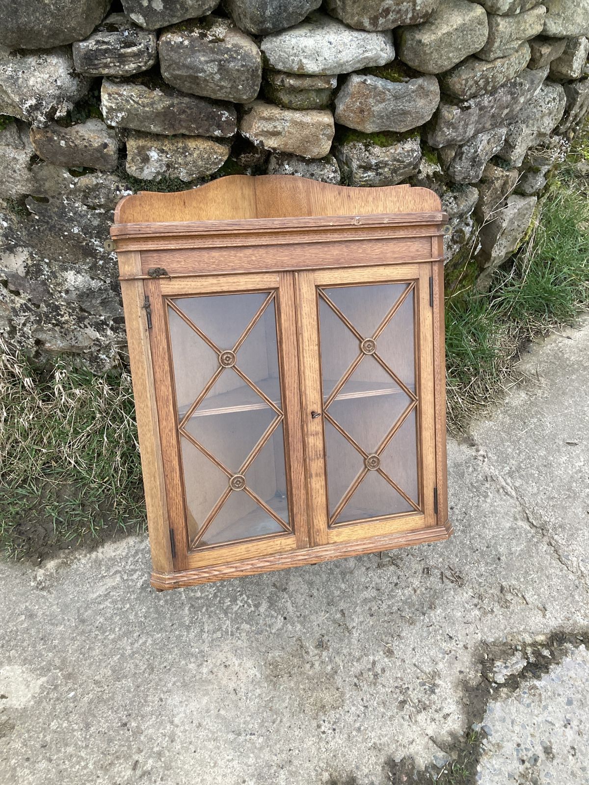 Gillows Miniature Light Oak Glass Corner Cabinet