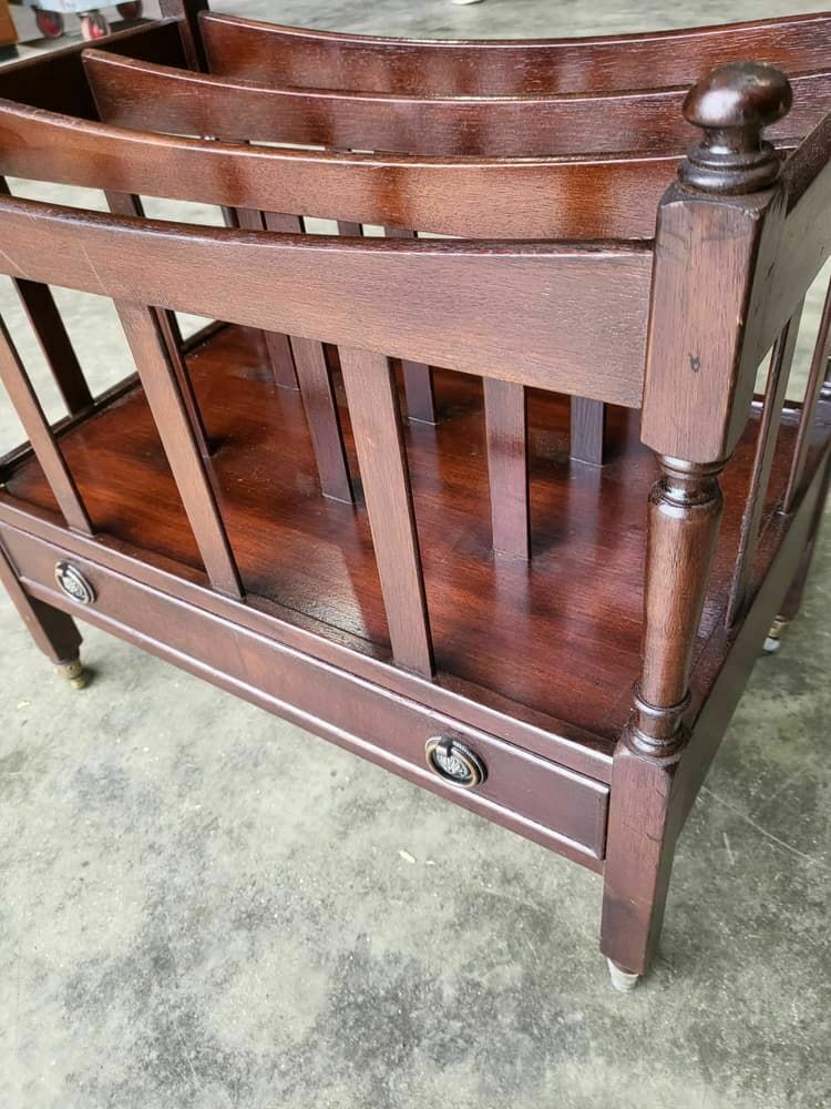 Antique Repro Mahogany Canterbury Magazine Book Rack Drawer.Castors photo buy