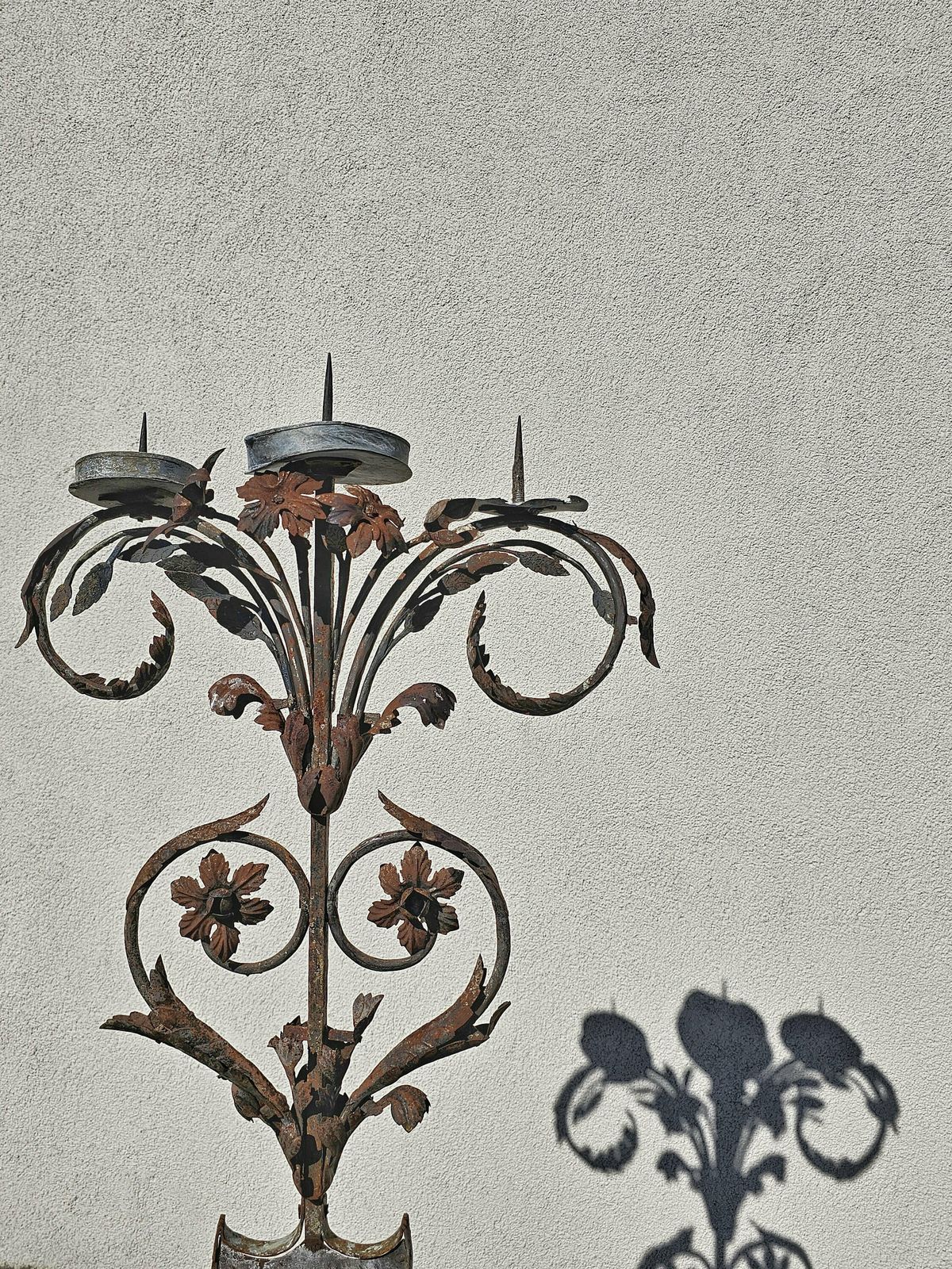 Antique Baroque Wrought Iron 3 Arm Candelabra With Fresco Of Saint Joseph Made In Austria In Early 18th Century photo buy