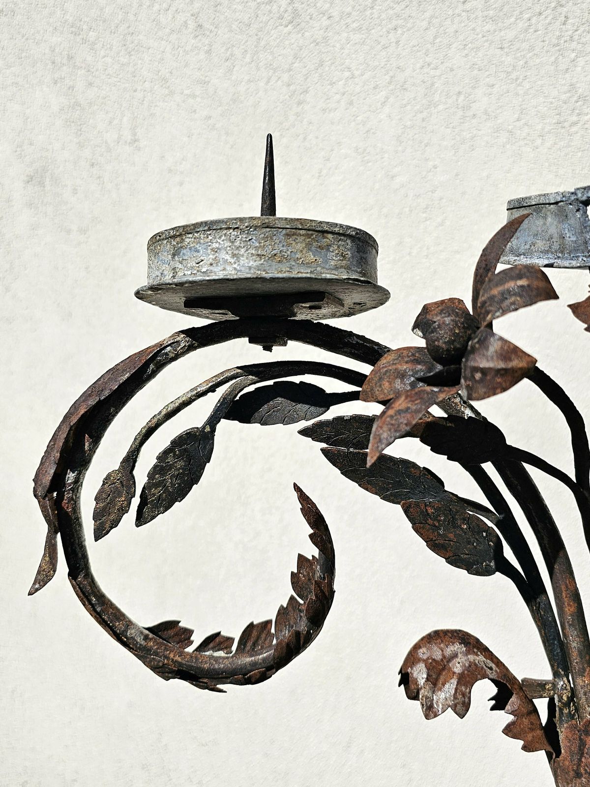 photo furniture Antique Baroque Wrought Iron 3 Arm Candelabra With Fresco Of Saint Joseph Made In Austria In Early 18th Century