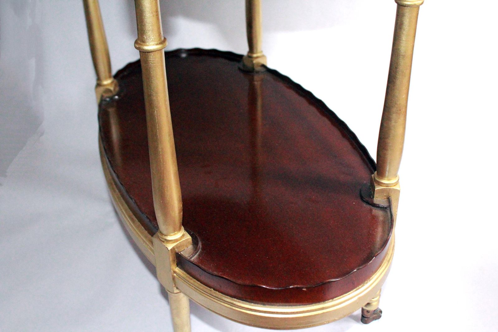 Reproduction Oval Mahogany & Inlaid Reception Drinks Trolley On Castors. photo furniture