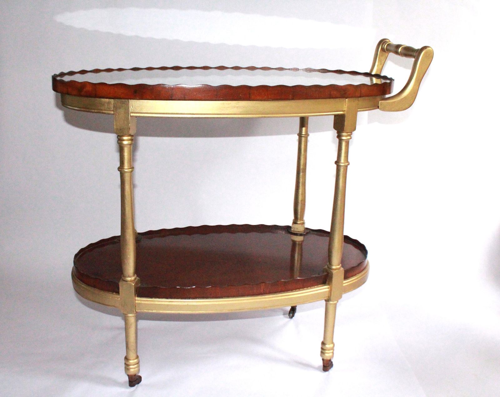 Reproduction Oval Mahogany & Inlaid Reception Drinks Trolley On Castors. photo for sale