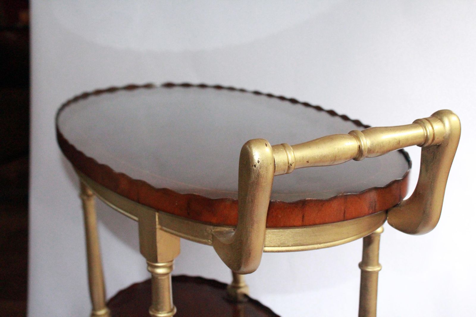 Reproduction Oval Mahogany & Inlaid Reception Drinks Trolley On Castors. photo Furniture
