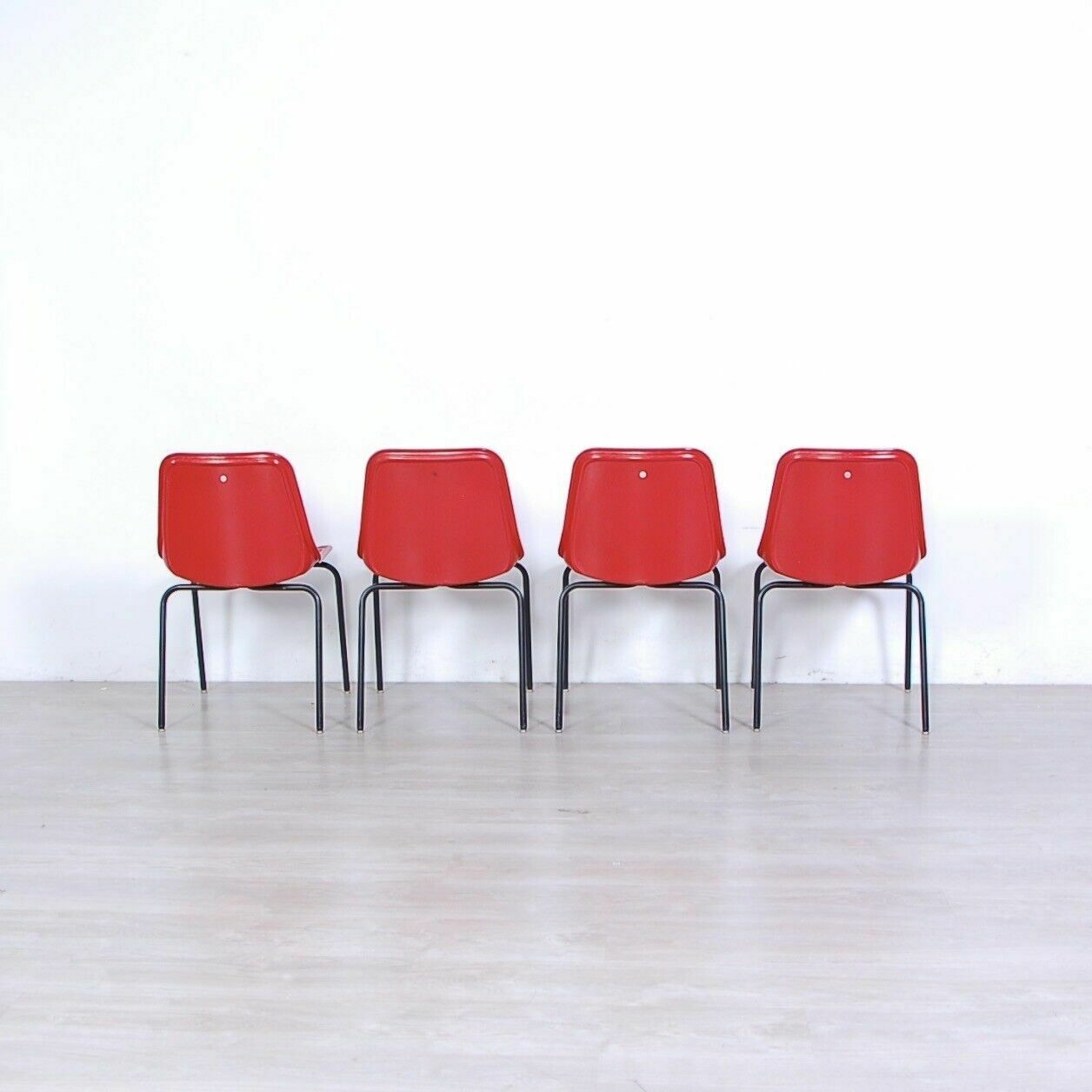 4 Mim Chairs Postmodern Chair Design From The 60s, Iron And Industrial Red Plastic photo vinterior