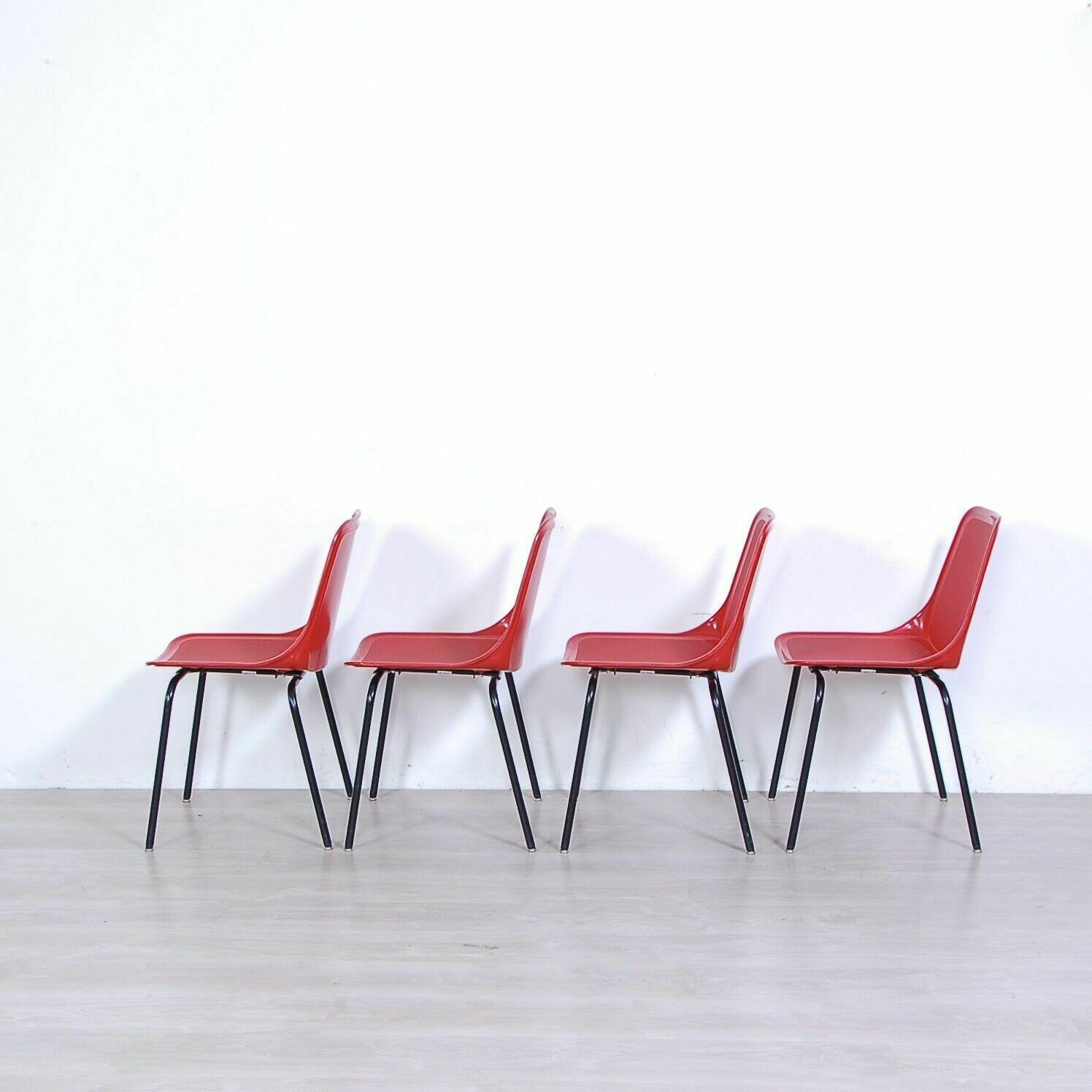 4 Mim Chairs Postmodern Chair Design From The 60s, Iron And Industrial Red Plastic photo vintage