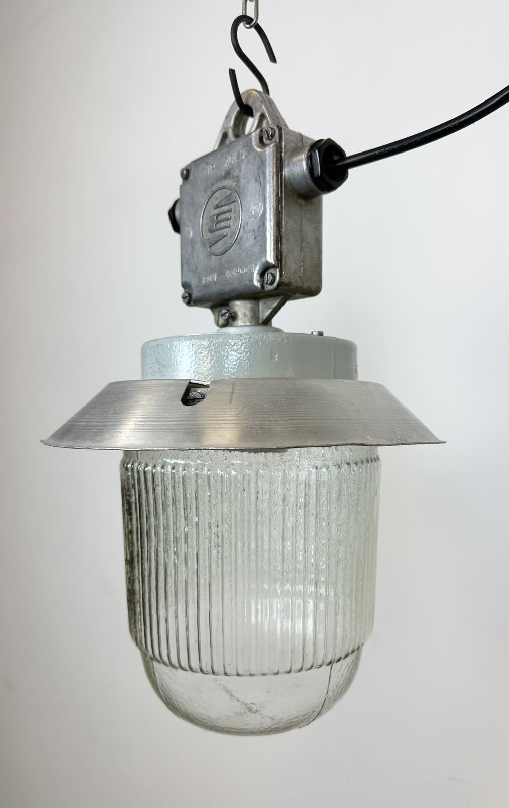 Industrial Aluminium Light With Glass Cover From Elektrosvit, 1970s photo for sale
