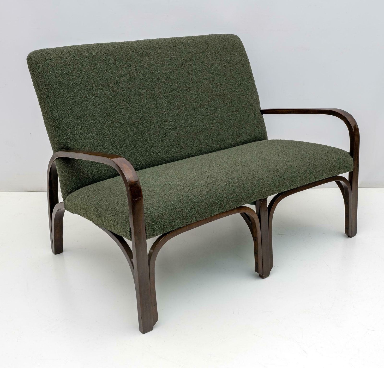 Art Dèco Italian Green Bouclè Two Armchairs And Small Sofa, 1930s photo buy