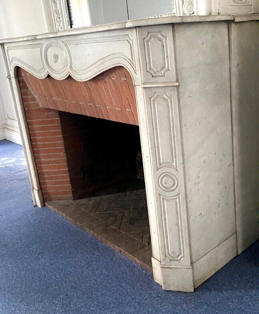 Louis XV Style Fireplace Model Pompadour White Carrara Marble 20th Century photo buy