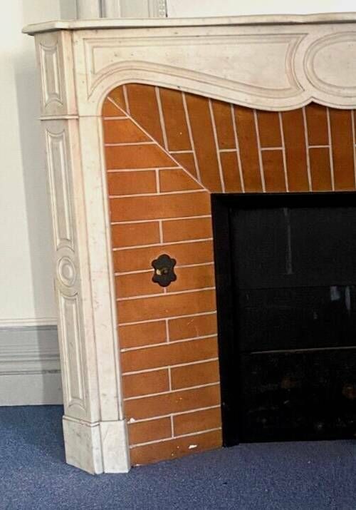 Louis XV Style Fireplace Model Pompadour White Carrara Marble 20th Century photo vintage
