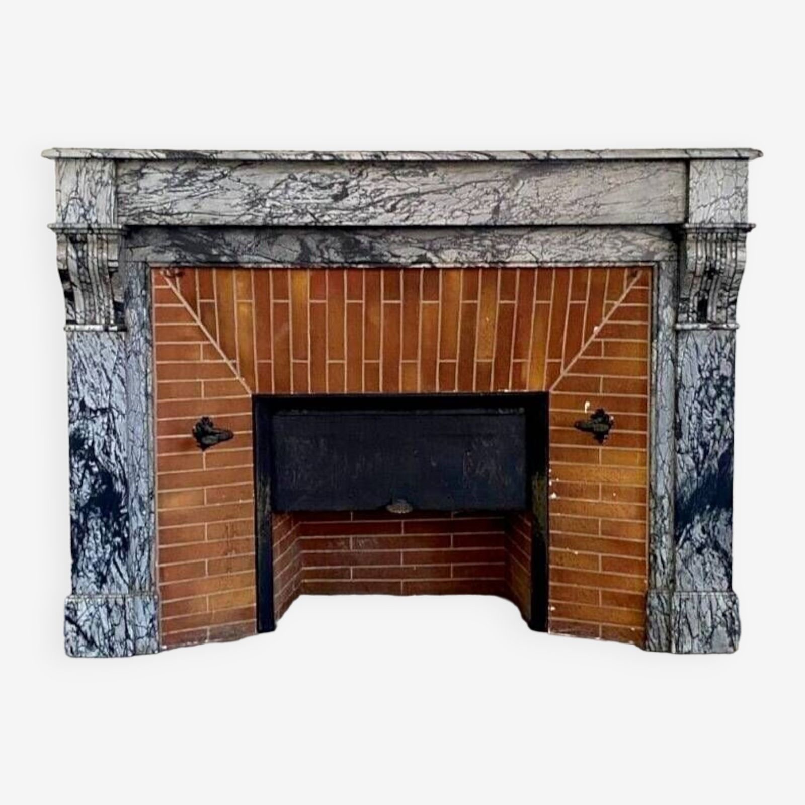 Louis Philippe Style Fireplace In Blue Turquin Marble 20th Century