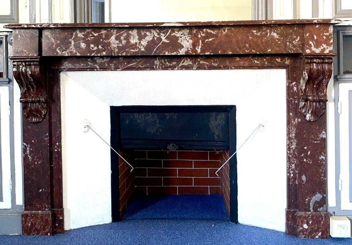 Louis Philippe Style Fireplace In Speckled Red Marble 20th Century photo vintage