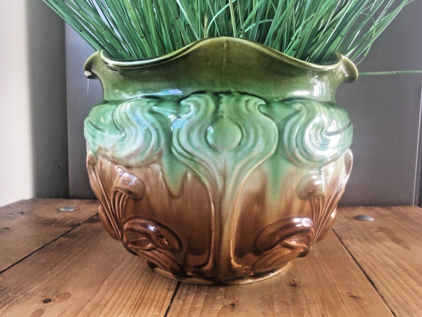 Large Art Nouveau Wf Needham Majolica Pottery Planter Planter Pot Af photo Home Decor