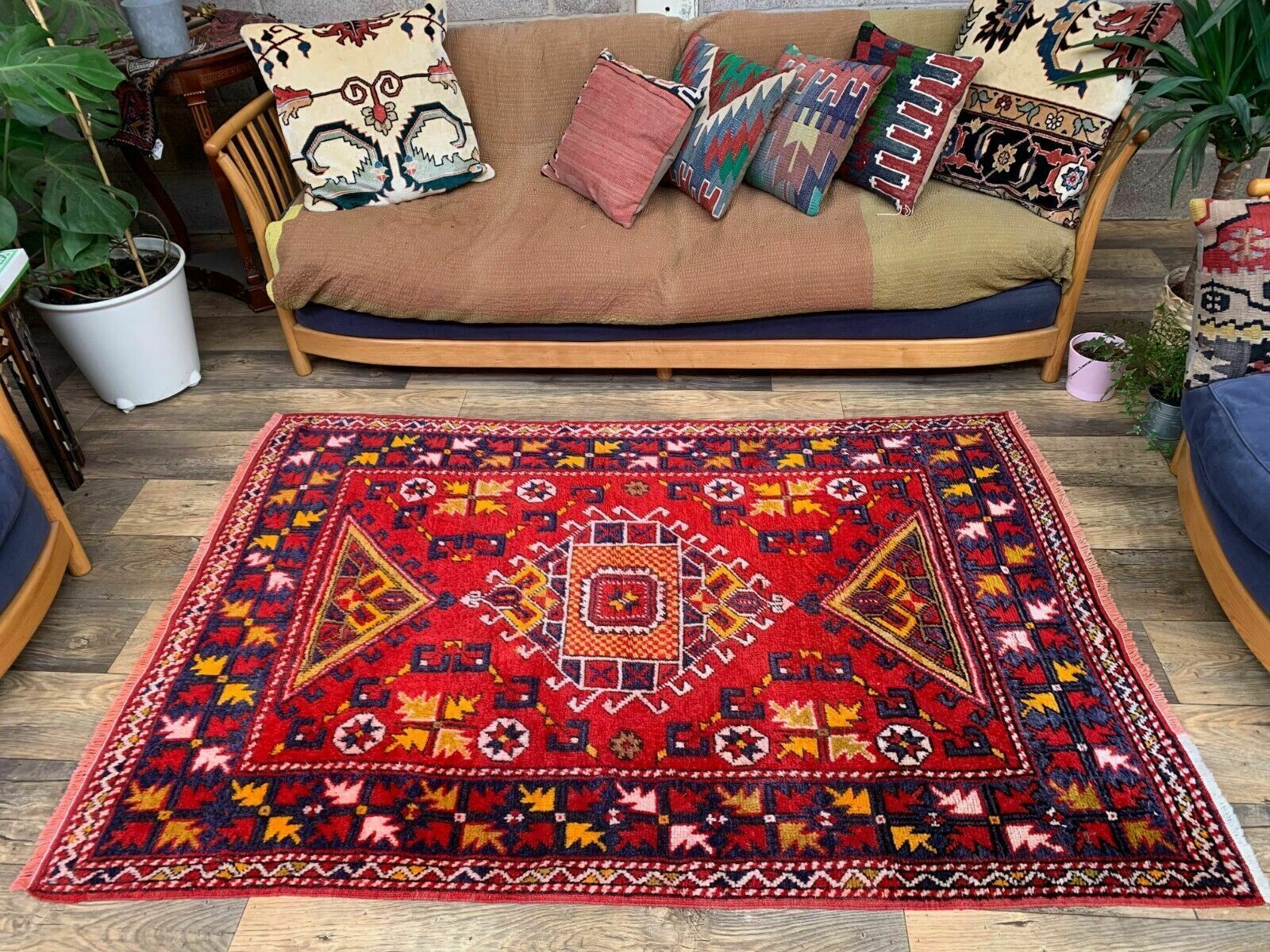 Vintage Western Turkish Rug Oriental 192x127 Cm Tribal Medium Carpet,