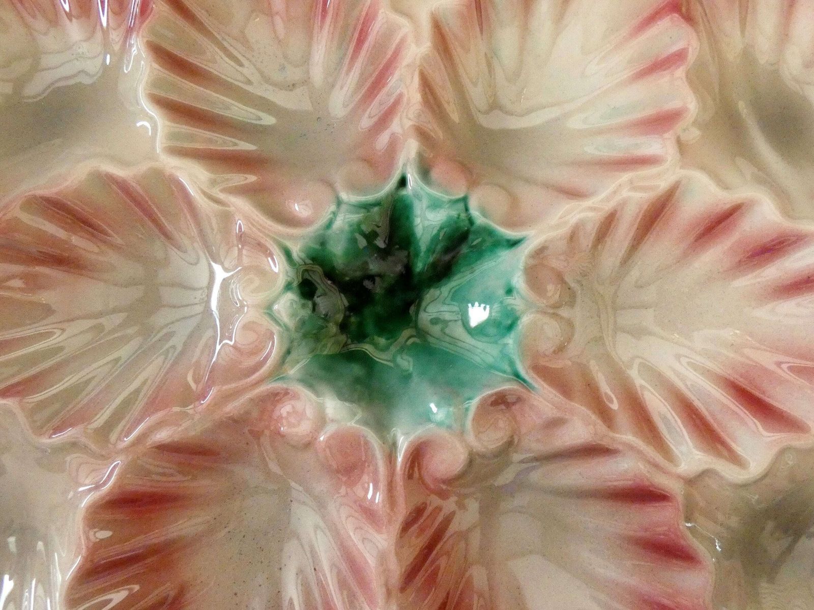 Rare Antique Orchies Oyster Platter French Turquoise Pink Majolica Ceramics Circa 1880s photo buy