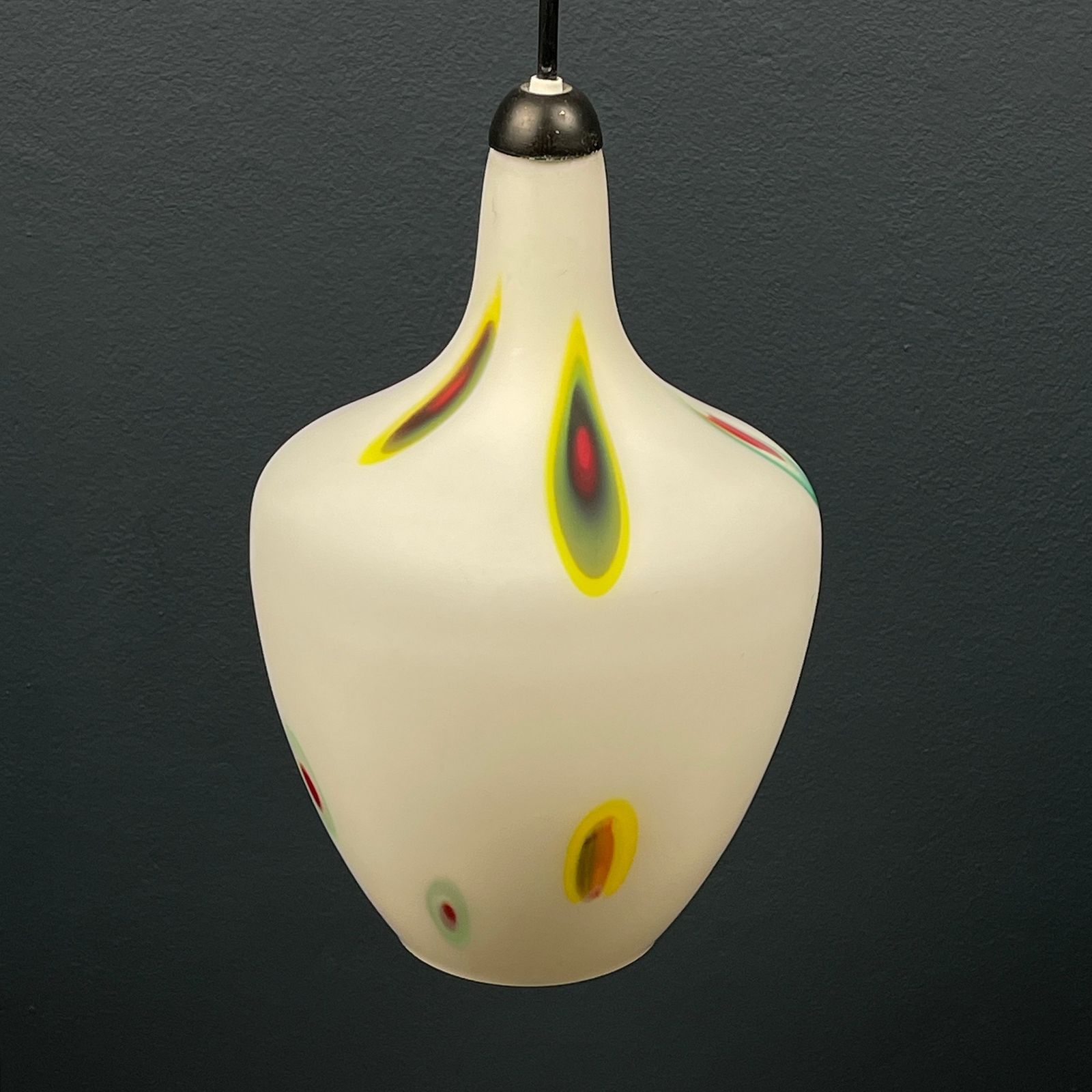 photo for sale Mid Century Multicolor Opaline Murano Glass Pendant Lamp By Stilnovo Italy 1950s
