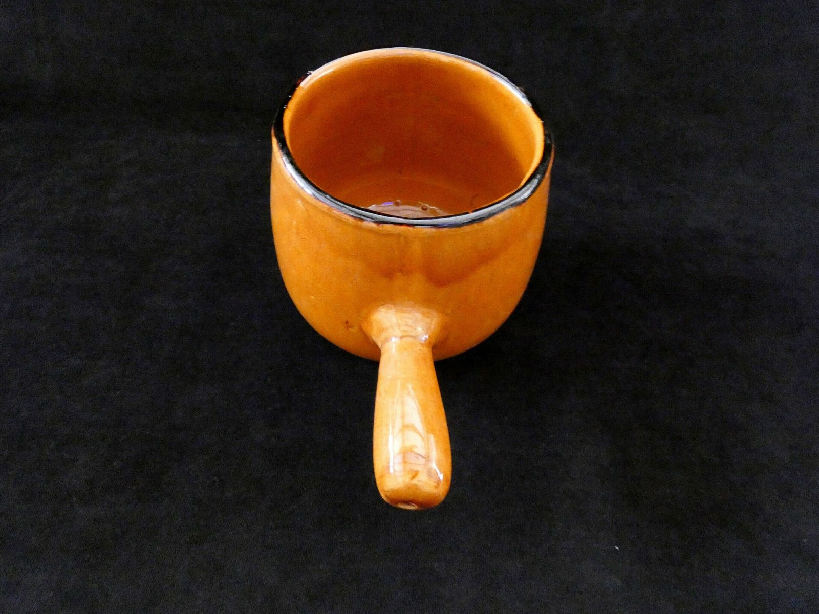 Vintage French Ceramic Pitcher Brown Majolica Bowl With Handle Mid Century Utensil Holder Earthenware Stoneware 50s photo for sale
