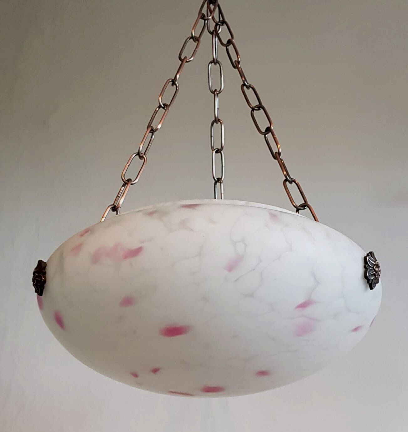 Art Deco Large Pink Glass Flycatcher Plafonniere Light Shade Hanging Pendant Light