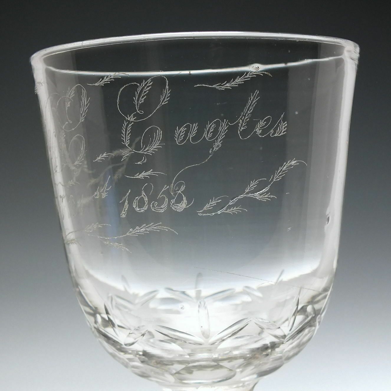 Large 18th Century Facet Cut Marriage Glass Goblet C1780 photo Home Decor