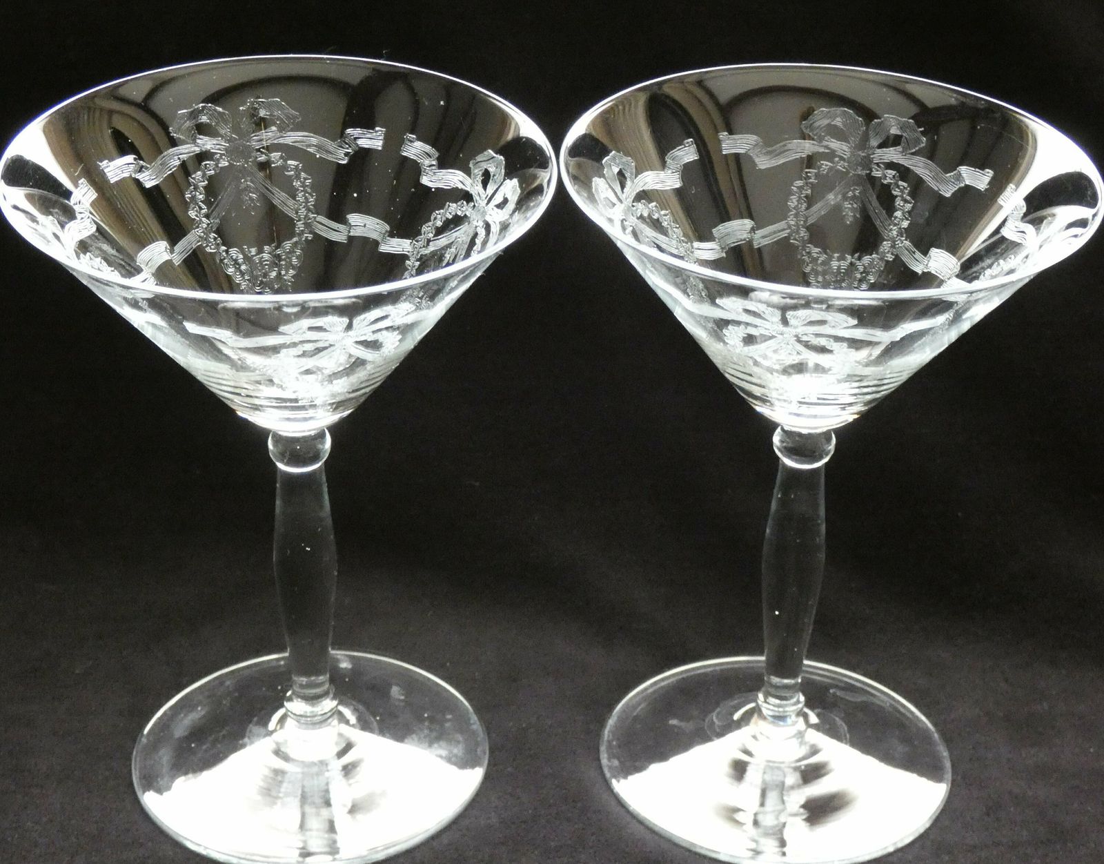 2 Vintage 1950s Italian Champagne Glasses Etched Crystal Martini Cocktail Glasses Collectible Glassware