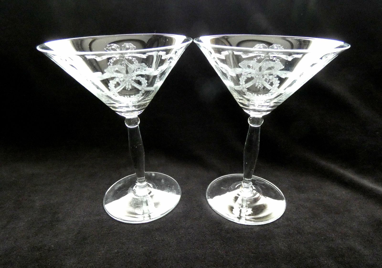 2 Vintage 1950s Italian Champagne Glasses Etched Crystal Martini Cocktail Glasses Collectible Glassware photo Home Decor