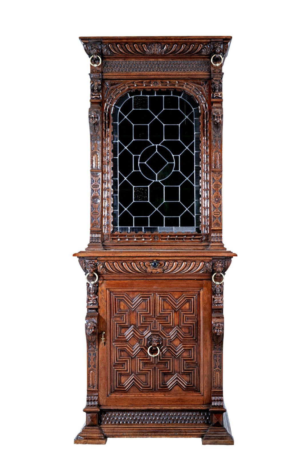 photo furniture 19th Century Flemish Oak And Stain Glass Cabinet