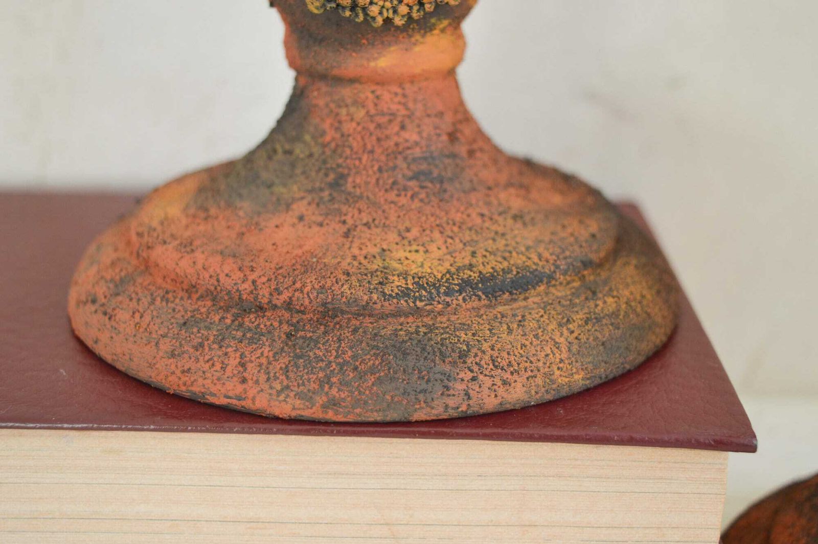 Rust Effect Pair Candle Holders, Hand Painted Black Primitive Ornate Candle Stick, Gothic Handmade Aged Black Brown Gritty Holders photo vinterior
