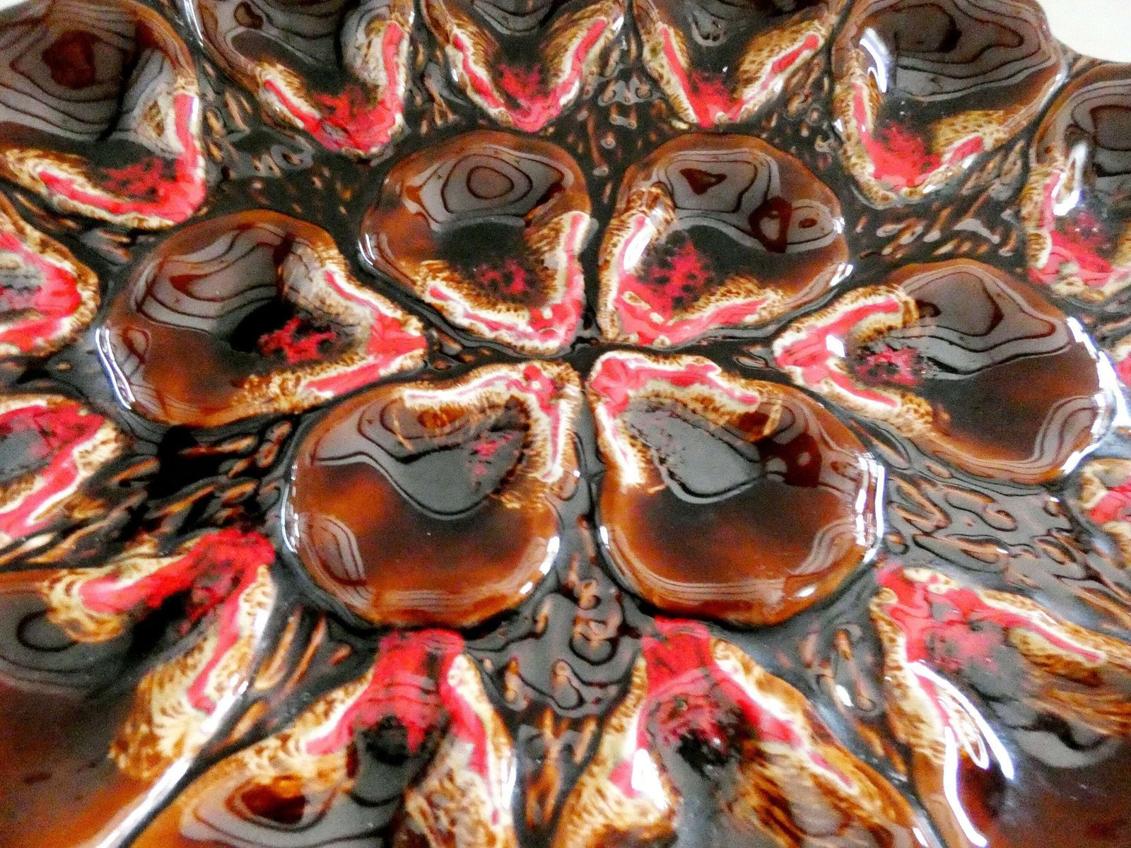 Large Vallauris Oyster Platter Vintage French Majolica Ceramics Mid Century Brown White Red Pottery photo 218.0