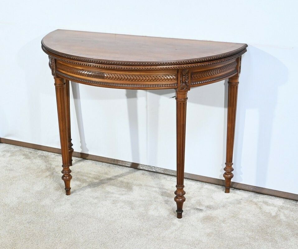 Half Moon Walnut Table Louis XVI Style Late 19th Century photo Furniture