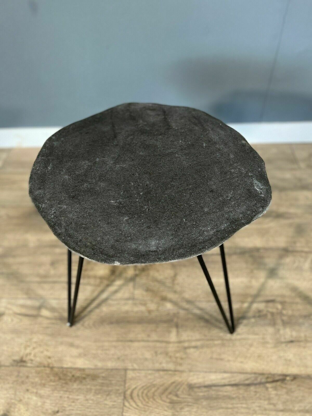 Pair Of Modern Stone Side Tables On Hairpin Legs photo vinterior