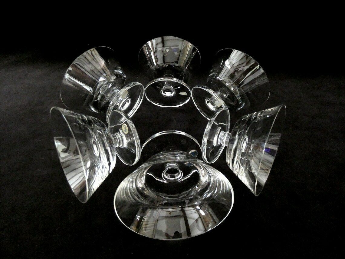 Peill Germany Champagne Glasses Set, Vintage Crystal Champagne Coupes, Peill And Putzler Crystal Mid Century German Ice Cream Bowls photo for sale