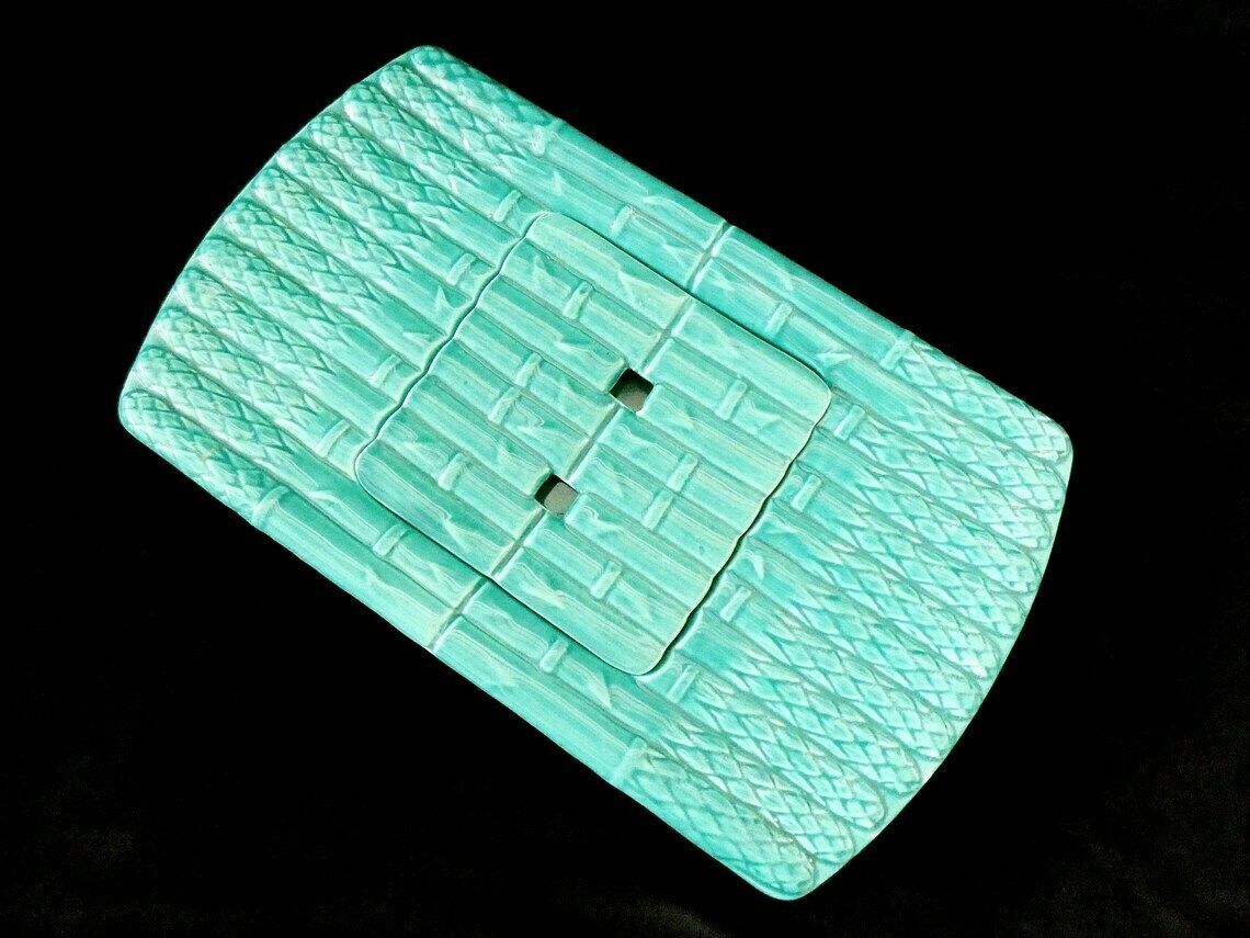 Vintage Turquoise Asparagus Platter, French Majolica Asparagus Dish, Turquoise Barbotine Asparagus Plate, France 50s