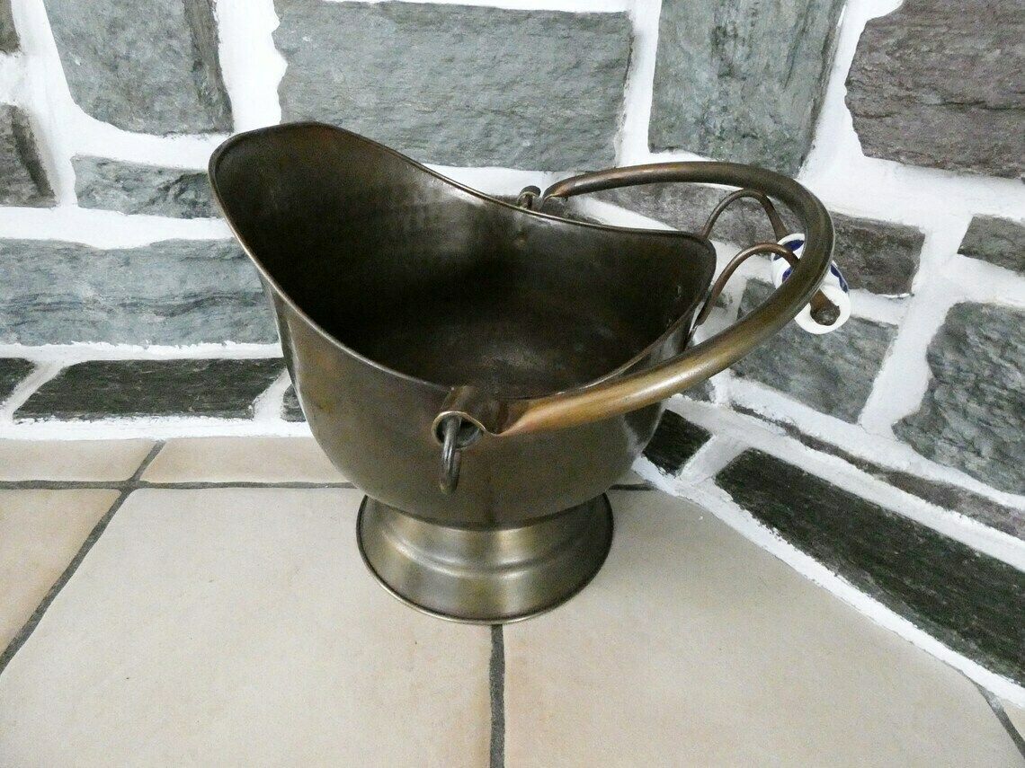 Vintage Donkermessing Koperen Plantenbak – Franse Jardinière, Retro Kolenbak, Rustieke Decoratie, Jaren 1940 photo vinterior