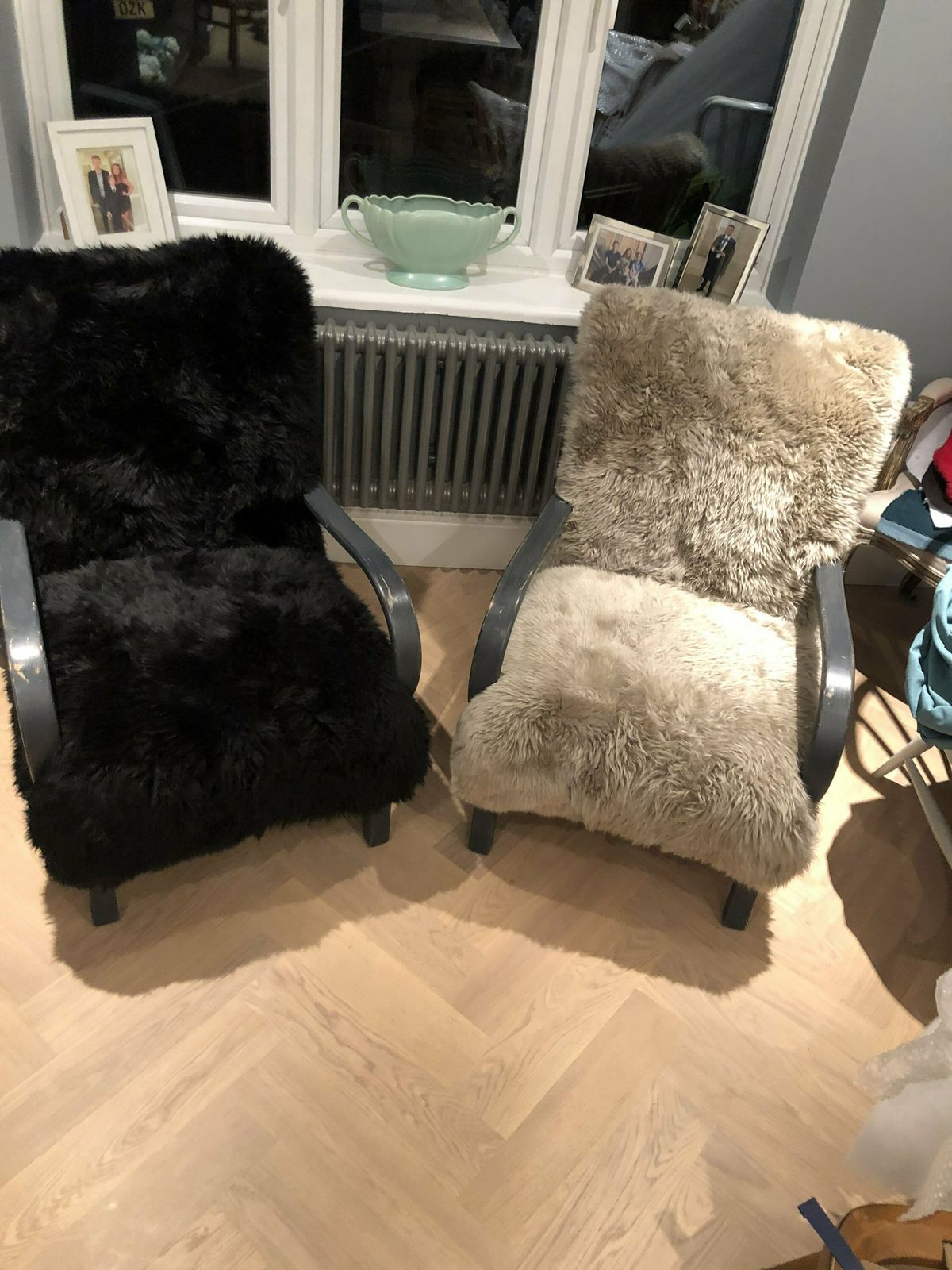 Black Sheepskin Chair, Genuine Sheepskin, Black Sheepskin Armchair, Bentwood Chair, Halabala Style , Black Sheepskin Chair, Sheepskin Chair. photo 795.0