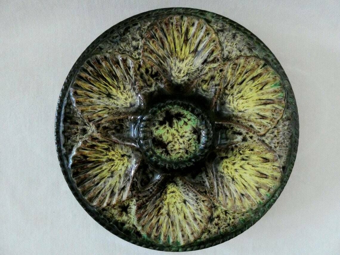 1 Rare Marius Giuge Oyster Plate, Vintage Majolica Oyster Platter Vallauris Pottery France 50s