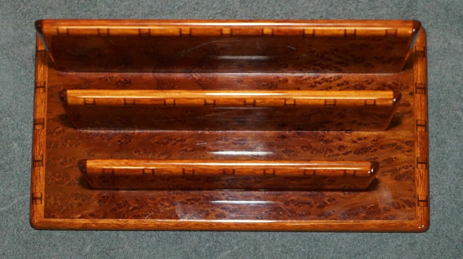 5500.0 Hermes Paris Burr & Burl Walnut & Amboyna Desk Stationery Set Pad Holder Pen Pot photo