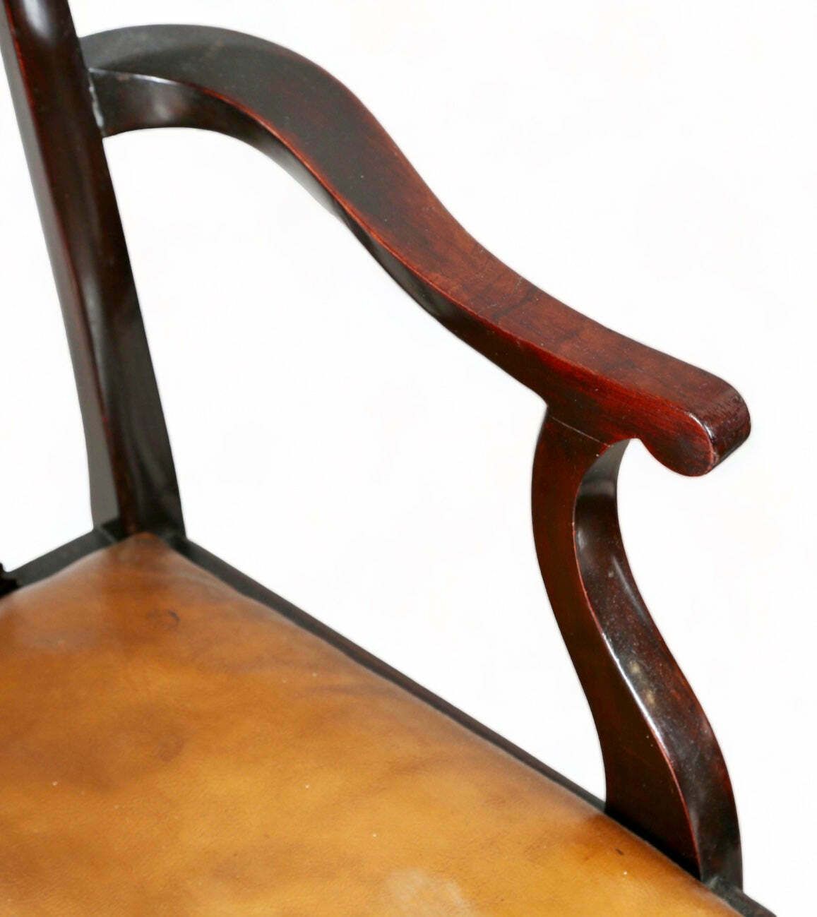 Exceptional Set Of Eight Georgian English Country House Carved Mahogany & Supple Aged Leather Chippendale Dining Chairs Circa 1830 photo for sale