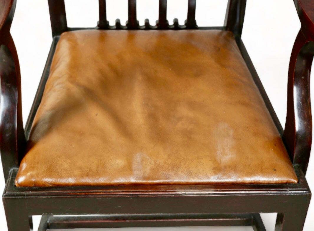 Exceptional Set Of Eight Georgian English Country House Carved Mahogany & Supple Aged Leather Chippendale Dining Chairs Circa 1830 photo Furniture