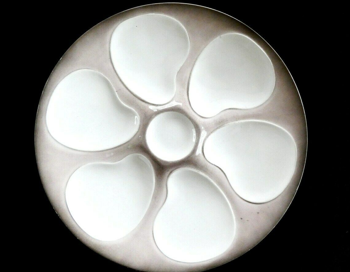Antique Longwy Art Deco Oyster Plates, Vintage Majolica Oyster Plates, Rare White Oyster Platter France 30s