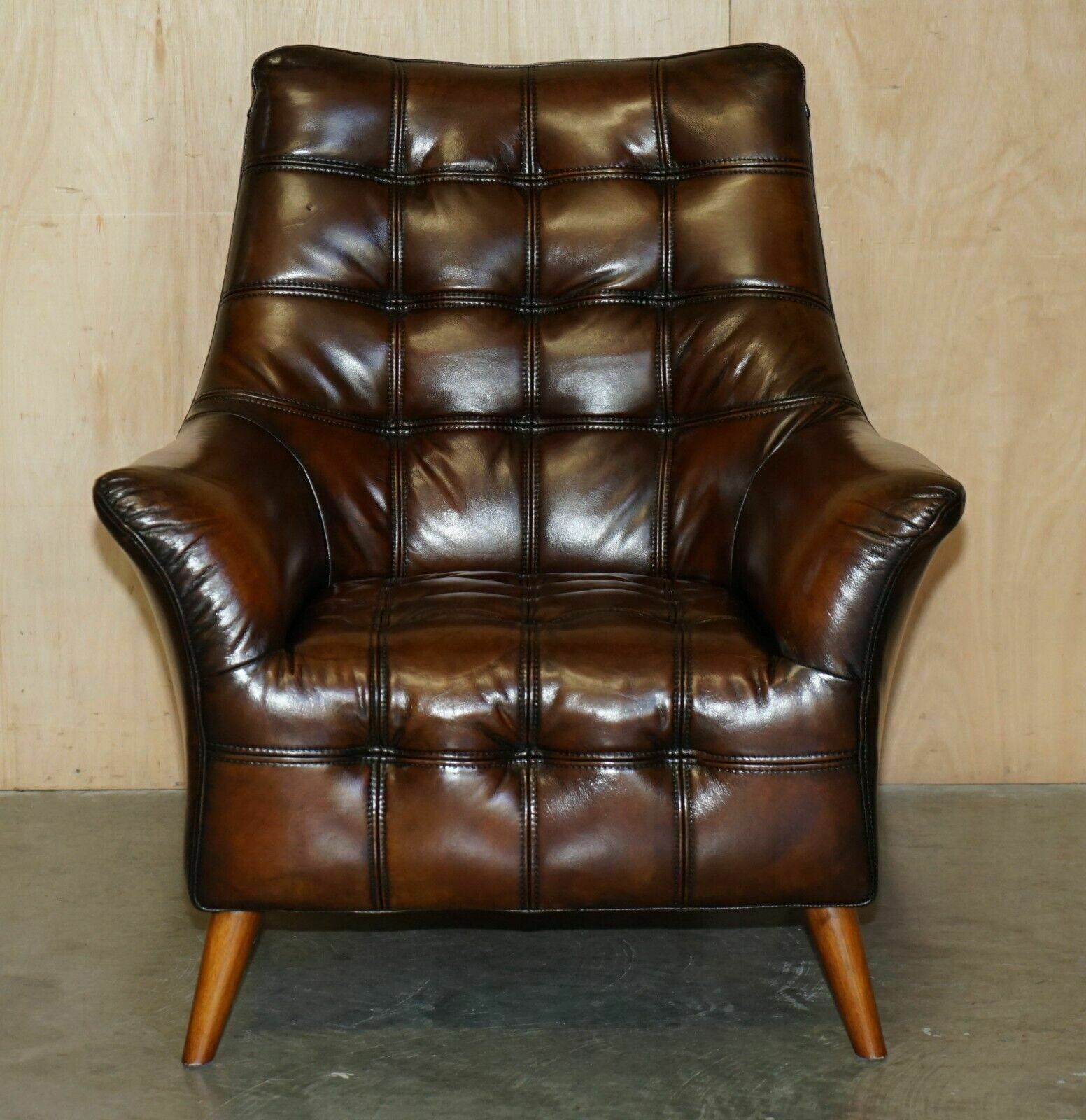 Pair Of Fully Restored Hand Dyed Chesterfield Whisky Brown Leather Armchairs photo for sale