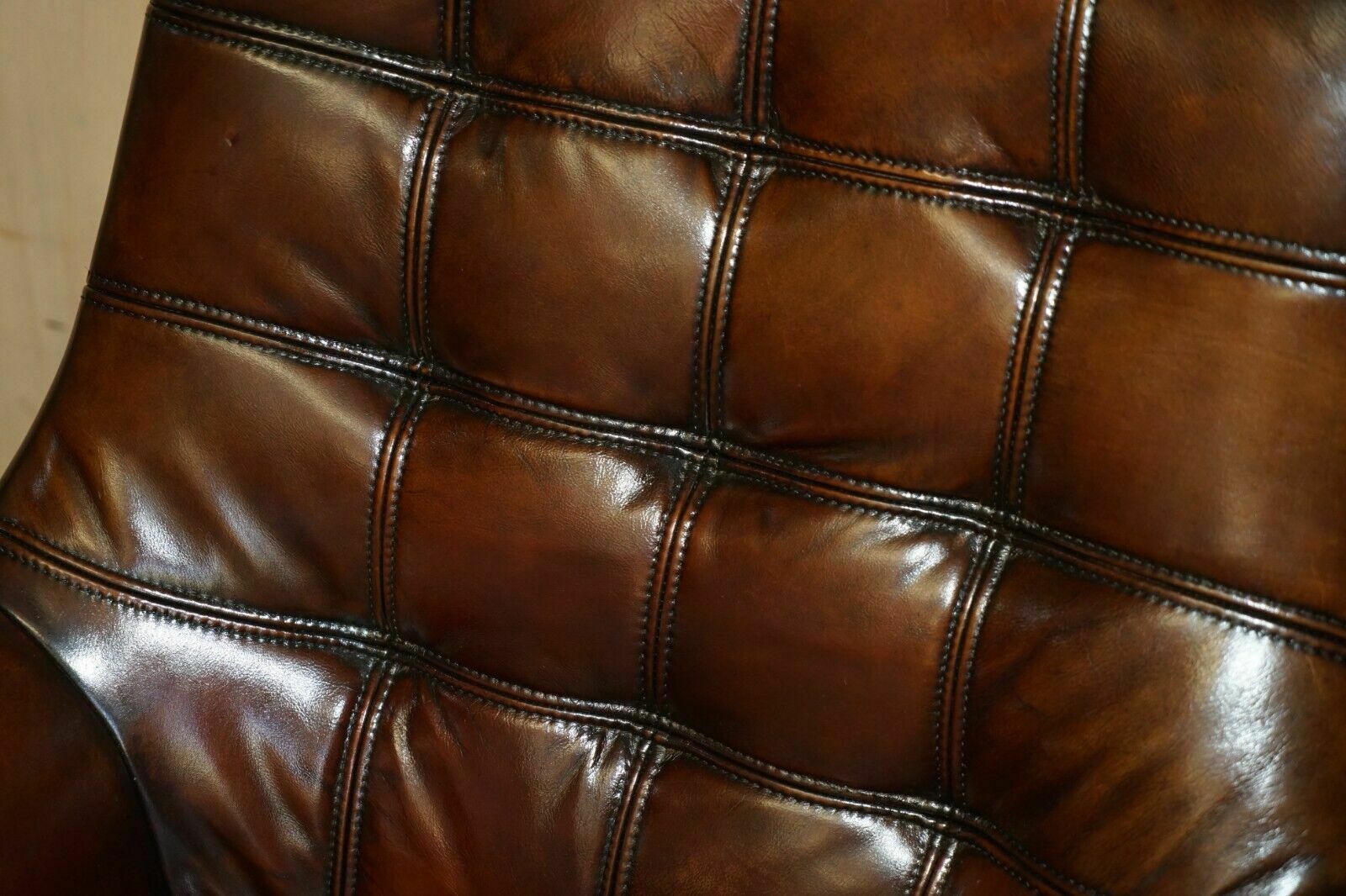 Pair Of Fully Restored Hand Dyed Chesterfield Whisky Brown Leather Armchairs photo 2950.0