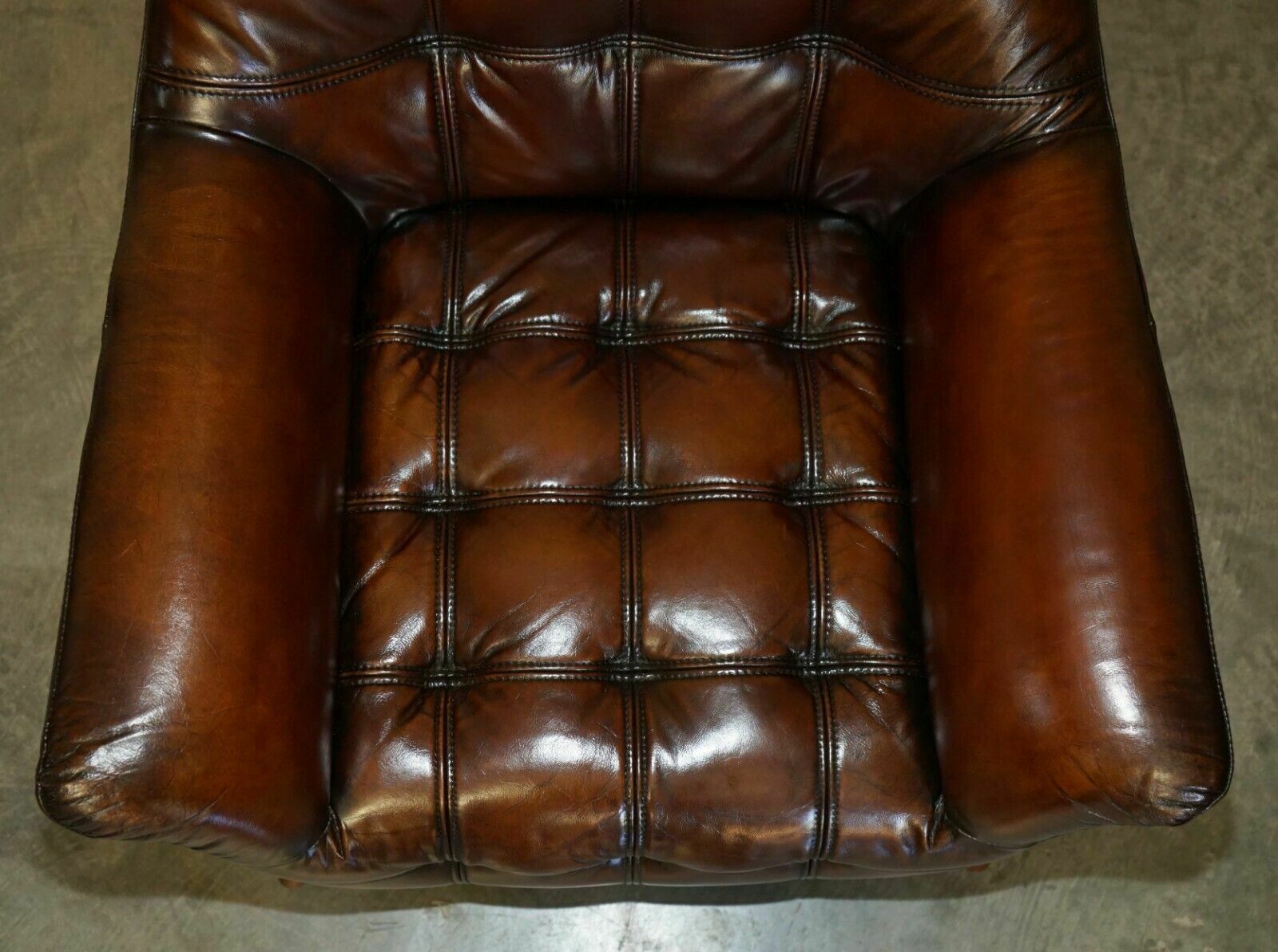 Pair Of Fully Restored Hand Dyed Chesterfield Whisky Brown Leather Armchairs photo buy