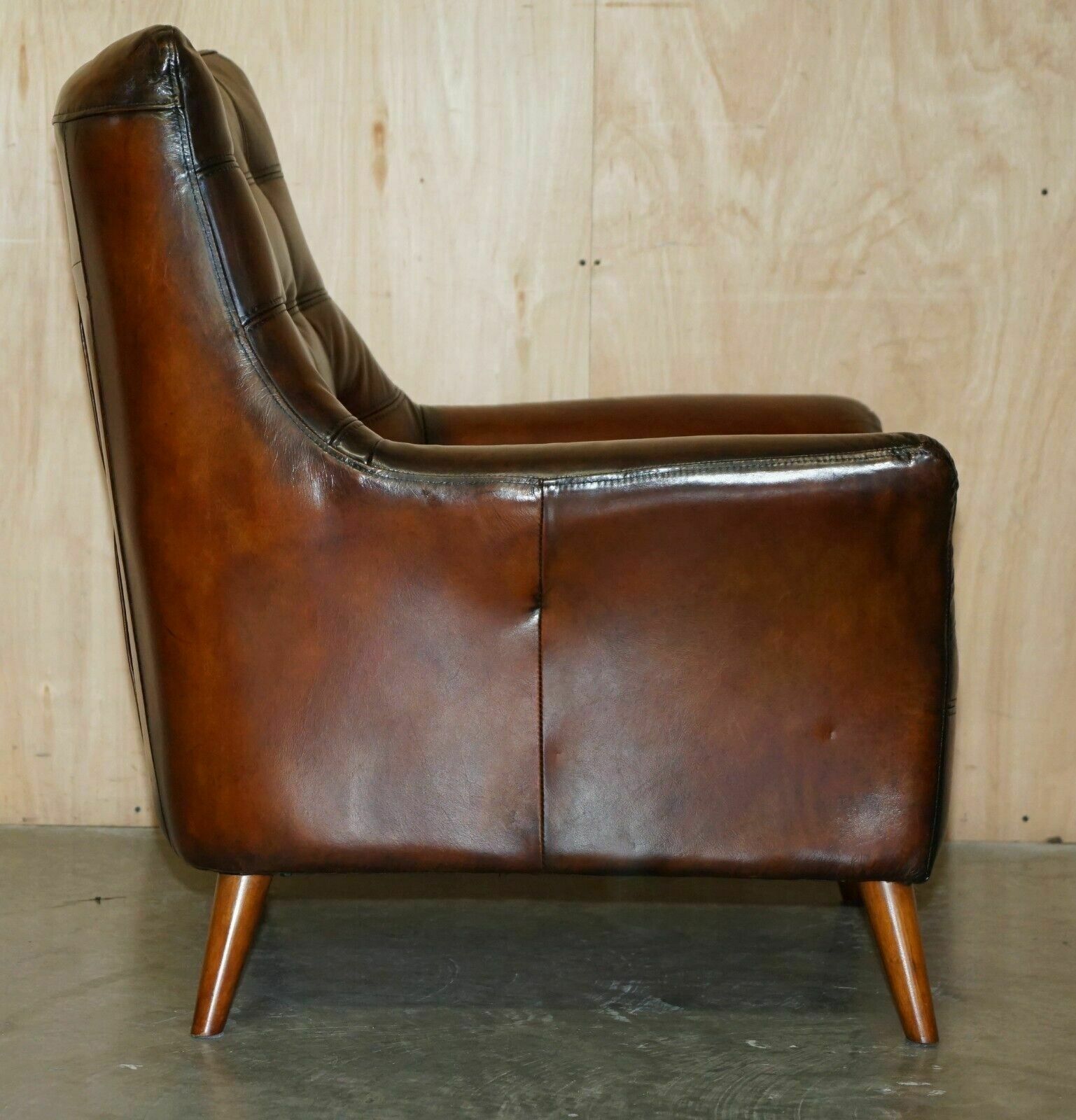 Furniture Pair Of Fully Restored Hand Dyed Chesterfield Whisky Brown Leather Armchairs photo