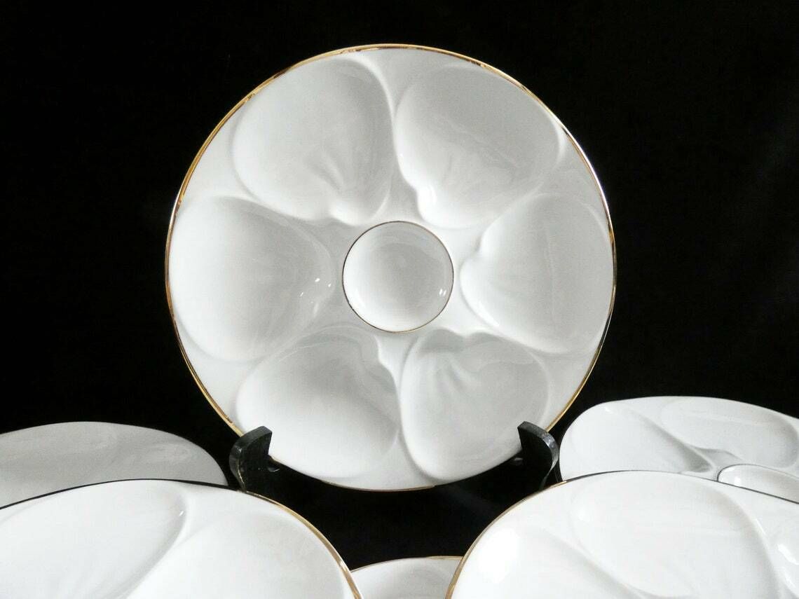 6 Vintage Bavaria Edelstein Oesterborden – Wit Porselein Met Gouden Rand – Duits Aardewerk, Jaren 1930 photo furniture