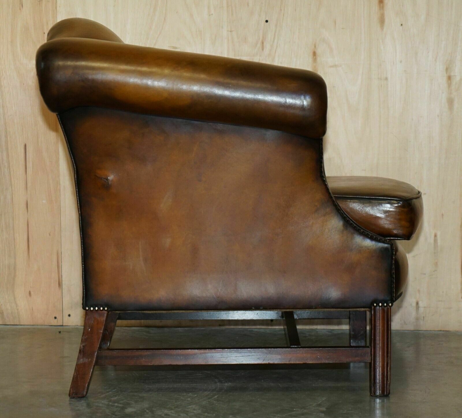 photo for sale Fine Antique Regency Humpback Style Restored Brown Leather Sofa Armchair Suite