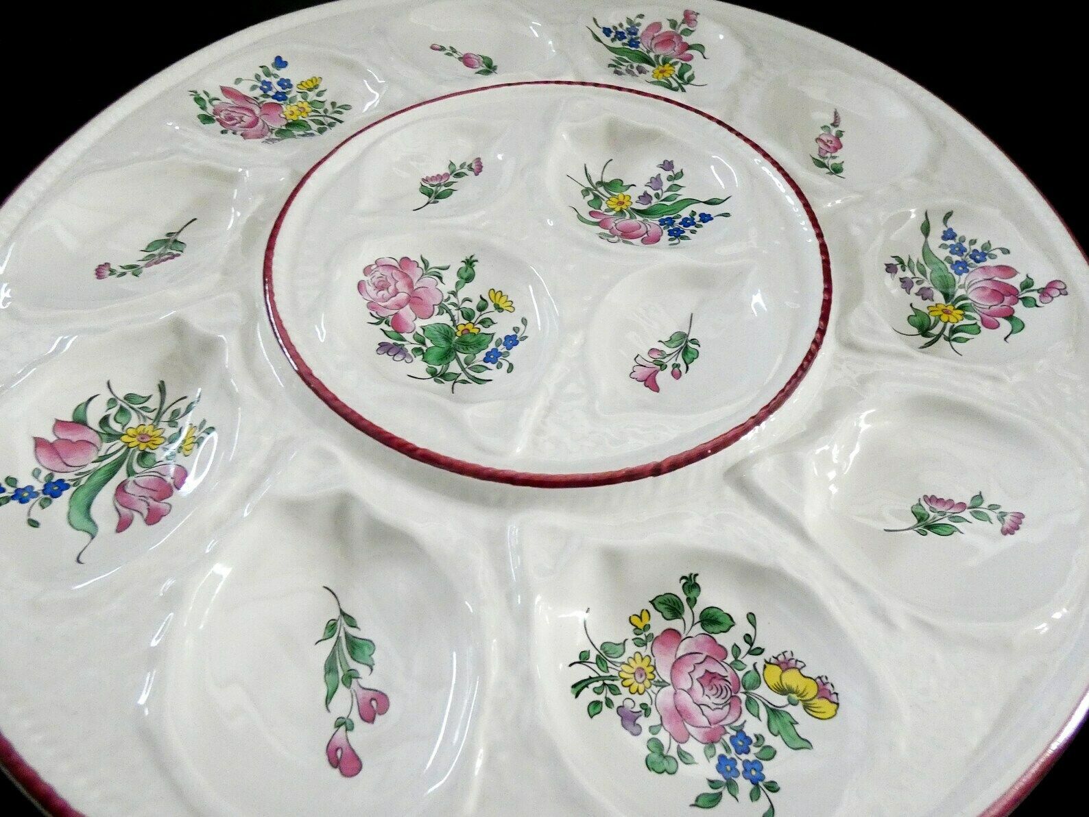 Antique French Luneville Oyster Platter "Old Strasbourg", Vintage Majolica Oyster Plate, French Oysters Serving Platter 50s photo for sale