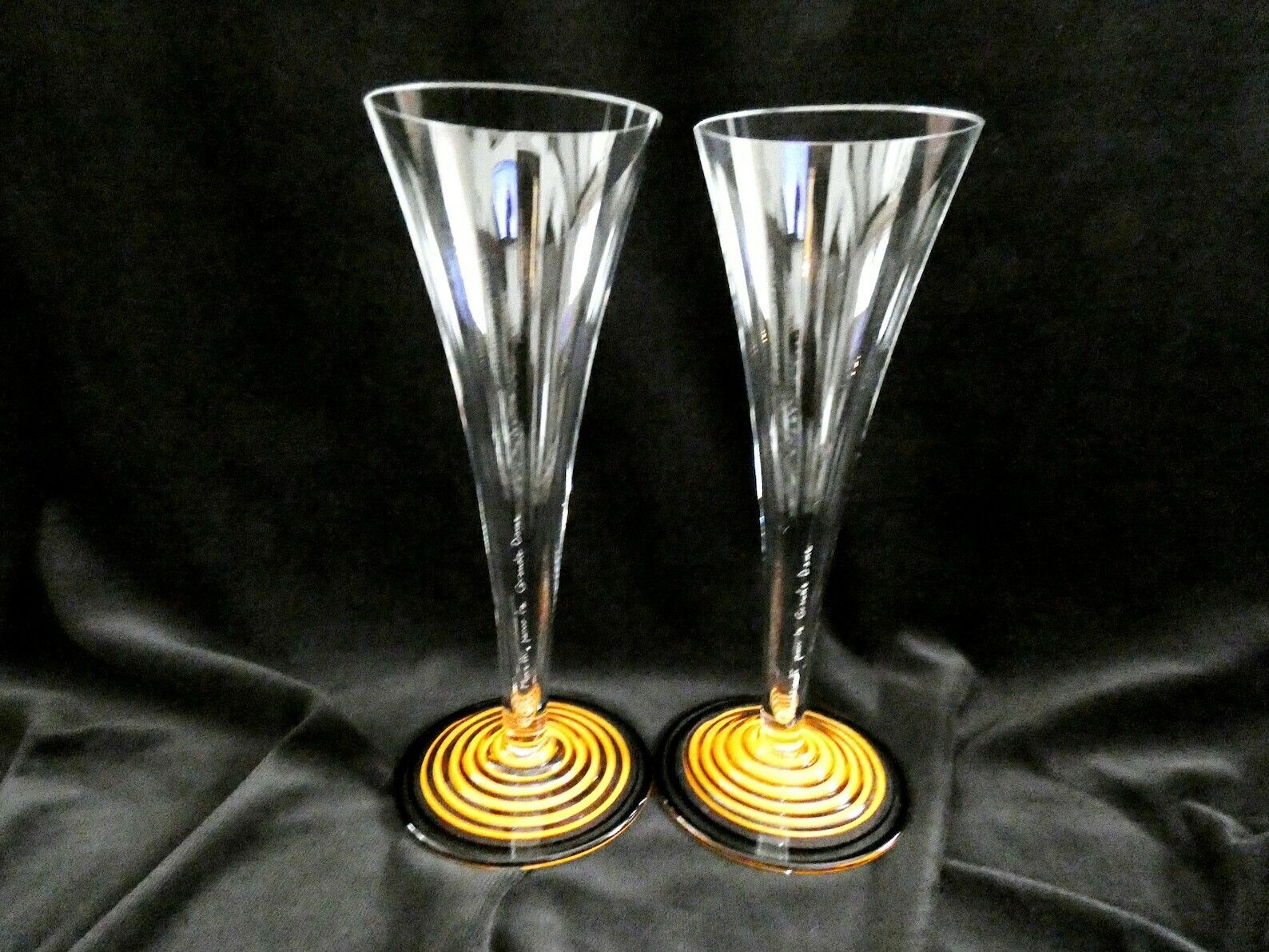 2 Veuve Clicquot Ponsardin Champagne Coupes Murano Carlo Moretti, Rare Vcp Crystal Champagne Flutes Moretti, France